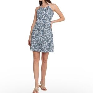 Eddie Bauer Gray Blue Leaf Halter Style Dress